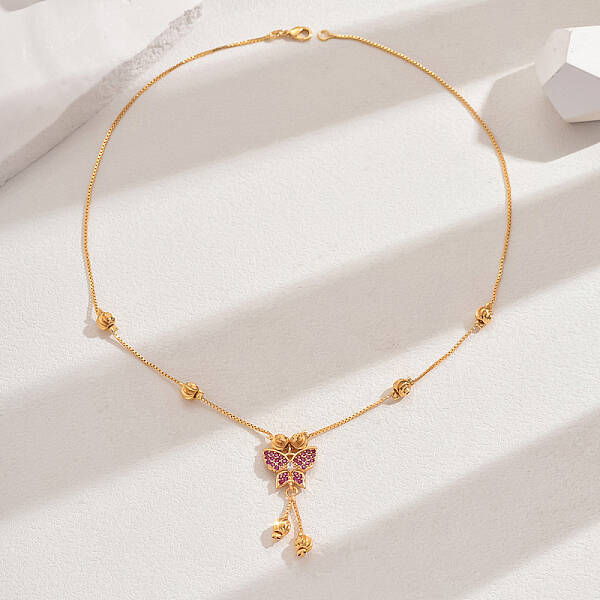 Fashionable Brass Pave Cubic Zirconia Butterfly Pendant Necklaces
