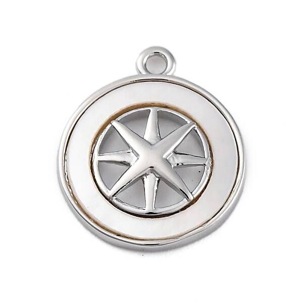 Brass Pave Natural Shell Flat Round with Star Charms