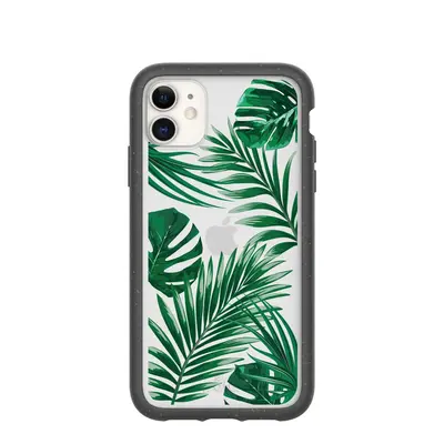 Clear Tropical Leaves iPhone 11 Case With Black Ridge