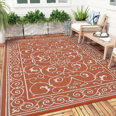 Garvee Outdoor Rug 8x10 Waterproof Reversible Diamond Pattern Plastic Straw Lightweight Foldable with Carry Bag for Patio Por...