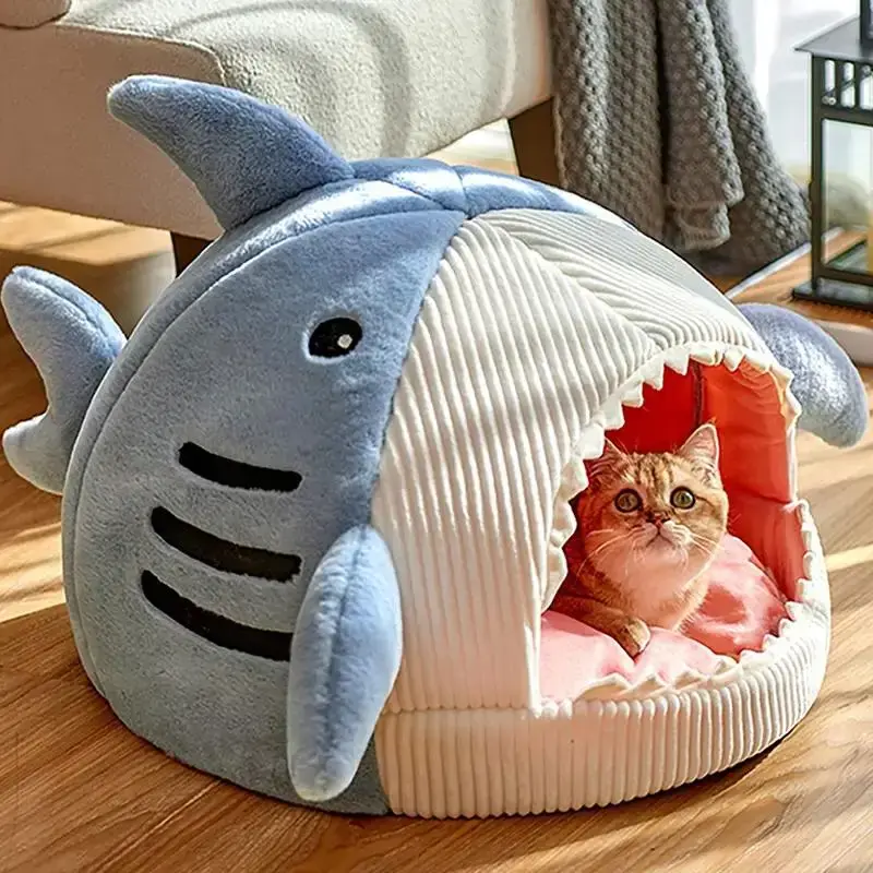 Winter Warm Pet Bed, Spring Shark Design Soft Cat Bed Room Decor, Cute Shark Designed Breathable Dog Bed, Pet Supplies for In...