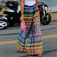 UOOZEE ladies fashion women's wide-leg stylish checkerboard print casual pants, comfortable for daily commuting, with pockets...