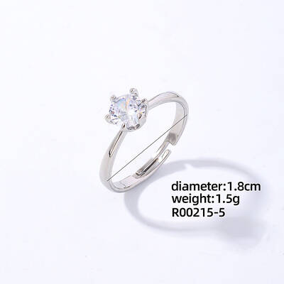 Flat Round Platinum Brass Adjustable Ring with Cubic Zirconia
