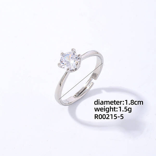 Flat Round Platinum Brass Adjustable Ring with Cubic Zirconia
