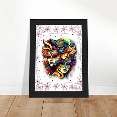 Colorful Mask Trio - Luxury Framed Print
