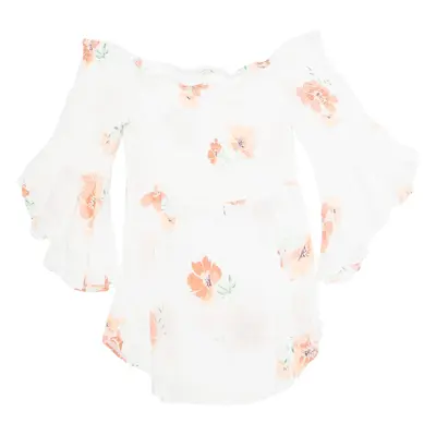 RIVER ISLAND Womens Printed Top White High Neck Long Sleeve Floral M