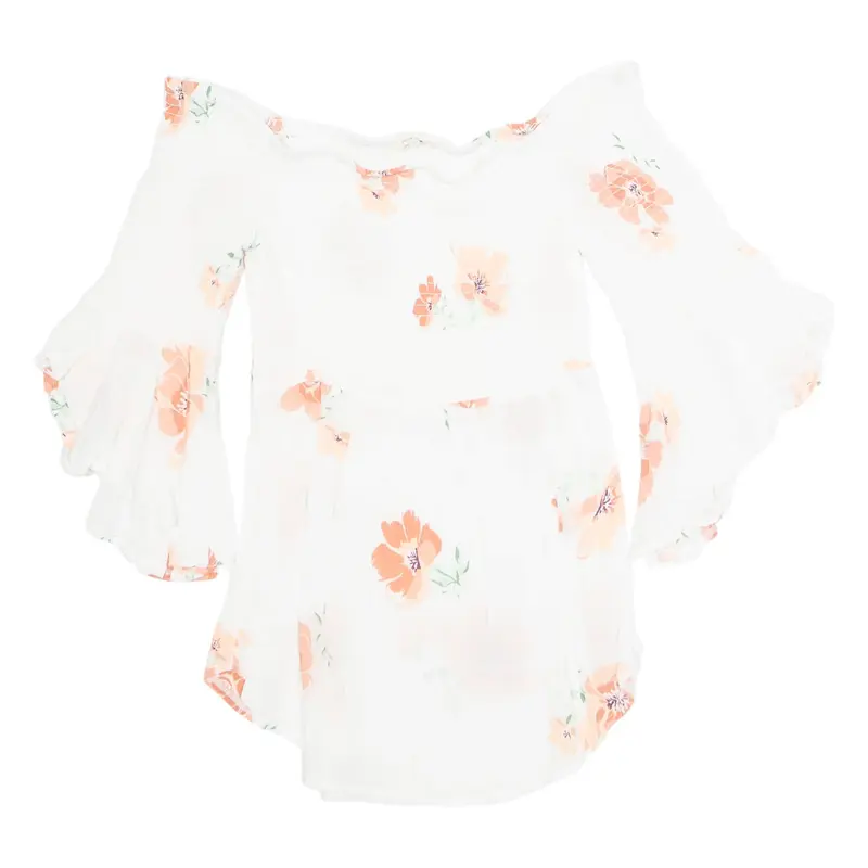 RIVER ISLAND Womens Printed Top White High Neck Long Sleeve Floral M