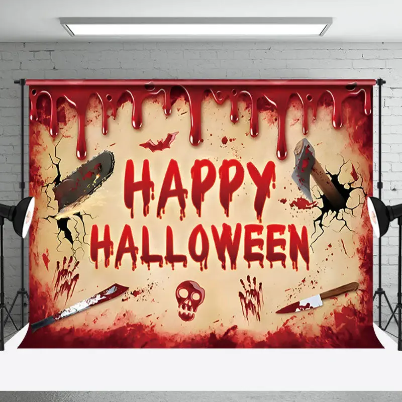 Aperturee Saw Bloody Night Skeleton Happy Halloween Backdrop - Aperturee