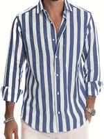 Men's Striped Print Long Sleeve Dress Shirt, Regular Fit Casual Business Formal Button Front Collared Longsleeves Top for Wor...