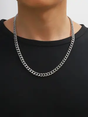 Men's Summer 2024 Simple Plain Stainless Steel Necklace, Casual Versatile Jewelry As Gift for Boy, Classic Fashion Accessorie...