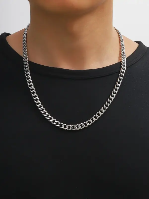 Men's Summer 2024 Simple Plain Stainless Steel Necklace, Casual Versatile Jewelry As Gift for Boy, Classic Fashion Accessorie...
