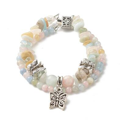 Natural Morganite Chip Beads Multi-strand Bracelet