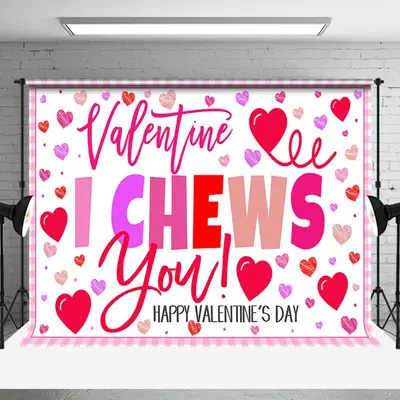 Pink Heart Romantic Valentines I Chews You Backdrop - Aperturee
