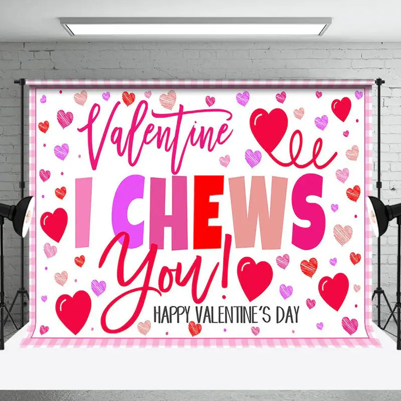 Pink Heart Romantic Valentines I Chews You Backdrop - Aperturee