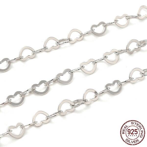 Anti-Tarnish Rhodium Plated 925 Sterling Silver Heart Link Chains