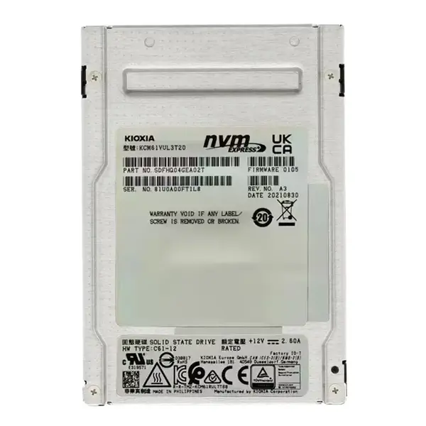 KIOXIA KCM61VUL3T20 | CM6-V Series 3.2TB TLC PCI Express 4.0 x4 NVMe Mixed Use U.3 2.5-Inch Internal Solid State Drive