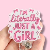 Glitter My Badge Pink bow I’m literally just a girl badge reel for nurse and hospital workers. Badge clip Badge pull - Retr...
