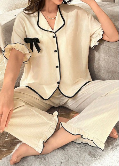 Modlily Beige Short Sleeve Lounge Top and Pants - S