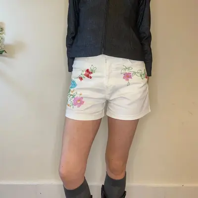 Unbranded Embroidered Shorts - 30W UK 10 White Cotton