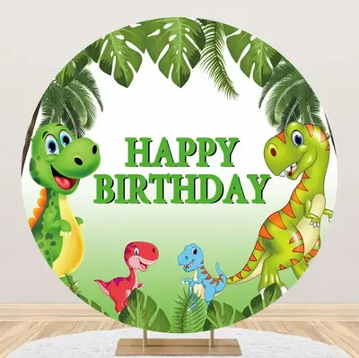 Green Monstera Dinosaurs Round Birthday Backdrop - Aperturee