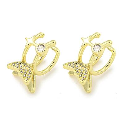 Brass Micro Pave Cubic Zirconia Cuff Earrings