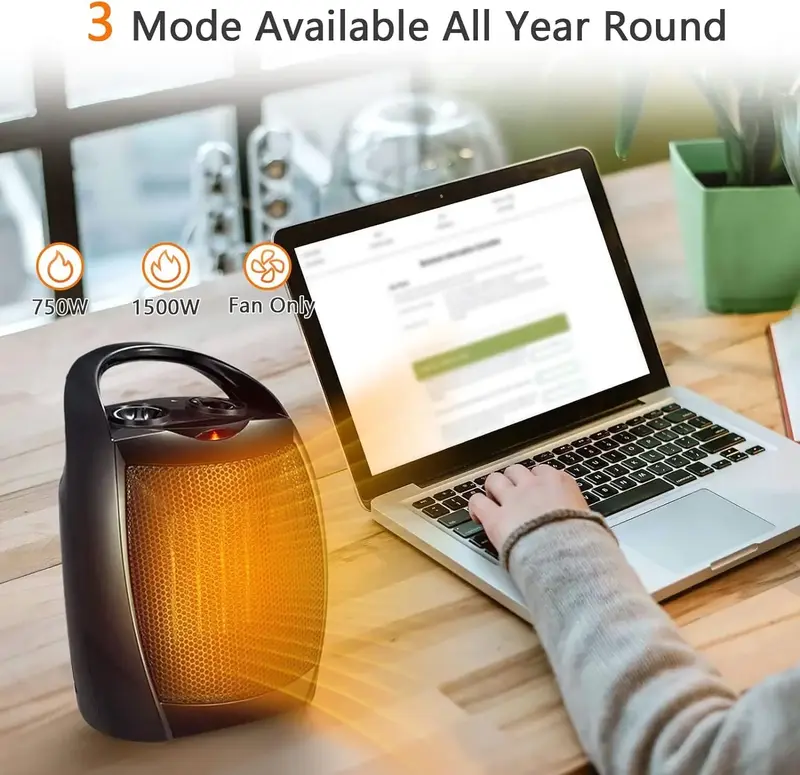 【3 in 1】Small Space Heater for Indoor Use - 1500W Electric Ceramic Heater, Fan with Adjustable Thermostat - Portable, Qui...