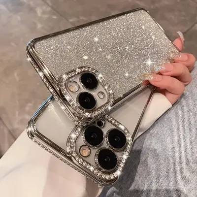 Glitter Rhinestone Decor Phone Case, 1 Count Shockproof Phone Protective Cover, Phone Accessory for iPhone 7 8 X 11 12 13 14 ...