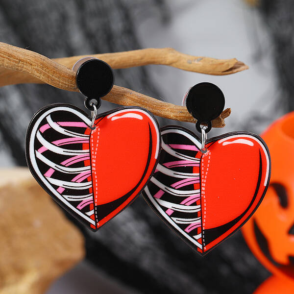 Acrylic Halloween DIY Heart Skull Flame Stud Earrings Collection