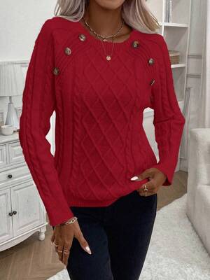 Clara – Button-Detail Cable Knit Sweater