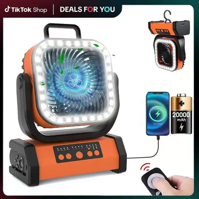 2025 Upgraded Camping Fan with 20000mAh Battery, LED Lights & 270° Pivot - Remote Control Shaking Head Fan for Outdoor Trave...