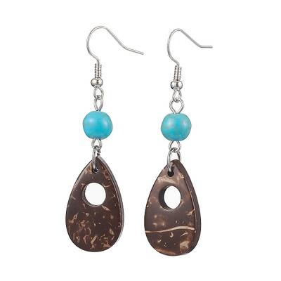 Teardrop Coconut & Synthetic Turquoise Dangle Earrings for Women
