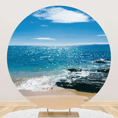 Blue Sky Reef Hawaii Beach Round Birthday Backdrop