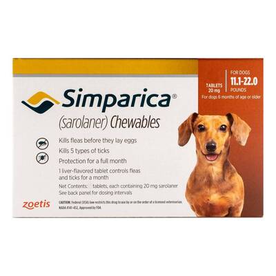 Simparica Chewables For Dogs 11.1-22 Lbs (Brown) 6 Chews