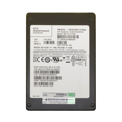 867887-003 HP 1.92TB MLC SAS 12Gb/s Hot Pluggable Read Intensive 2.5-Inch Solid State Drive for ProLiant XL230k G10