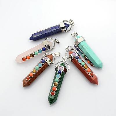 Yoga Chakra Jewelry Platinum Plated Brass Gemstone Double Terminated Pointed Big Pendants