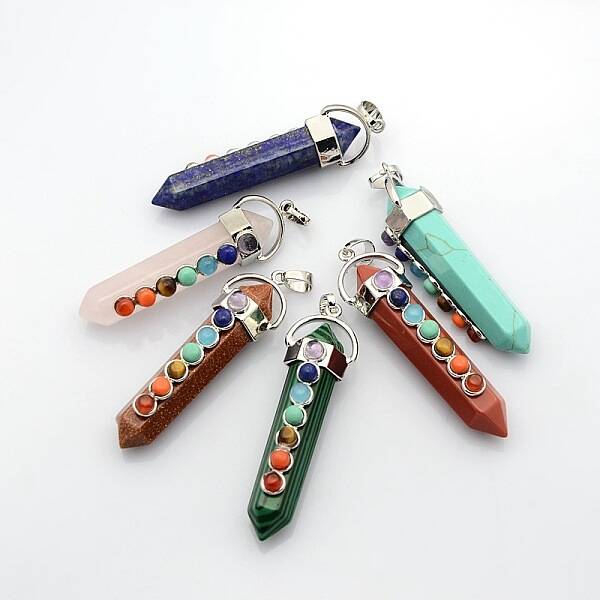 Yoga Chakra Jewelry Platinum Plated Brass Gemstone Double Terminated Pointed Big Pendants