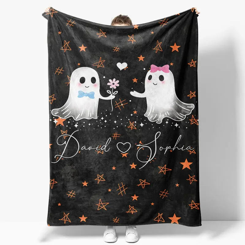 Cute Ghost Stars Black Halloween Custom Name Blanket