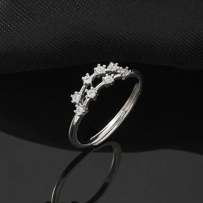 Constellations Rhodium Plated 925 Sterling Silver Micro Pave Clear Cubic Zirconia Adjustable Rings for Women