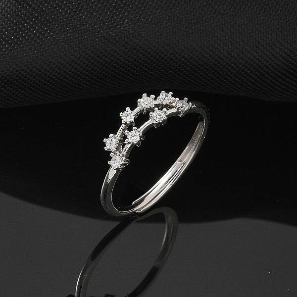 Constellations Rhodium Plated 925 Sterling Silver Micro Pave Clear Cubic Zirconia Adjustable Rings for Women