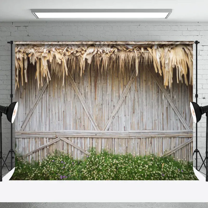 Palm Leaf Wall Bamboo Fence With Grass Wood Backdrop - Aperturee