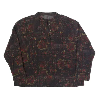 NILE Womens Printed Blouse Black High Neck Long Sleeve Floral XL