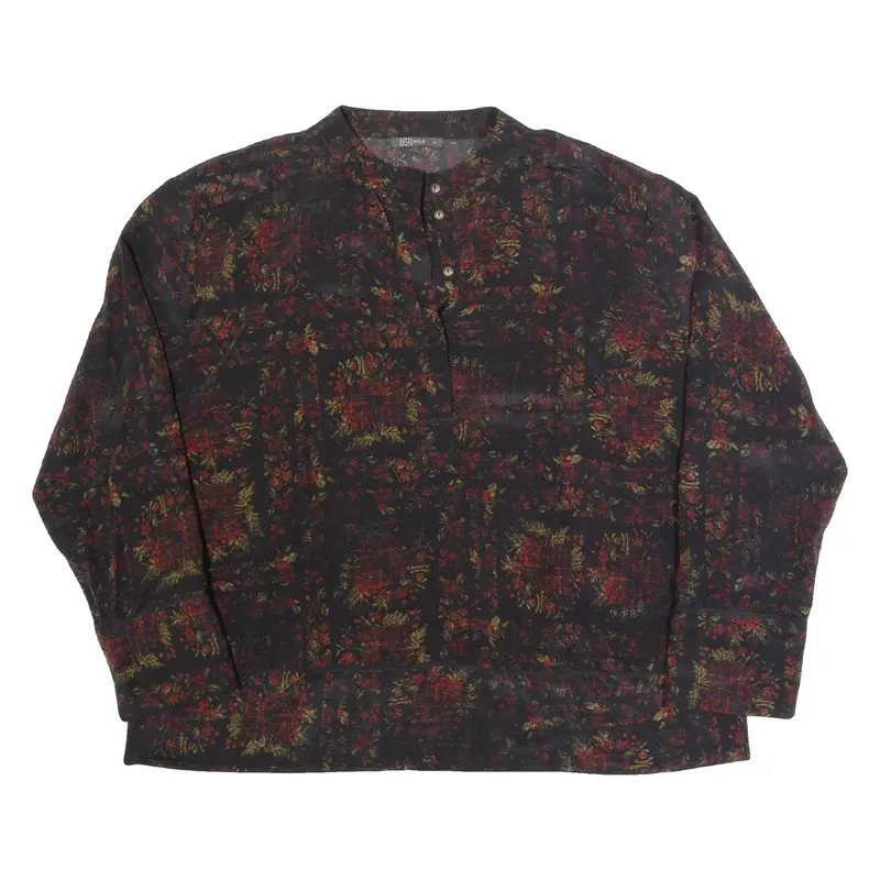 NILE Womens Printed Blouse Black High Neck Long Sleeve Floral XL