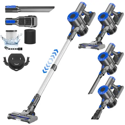 Cordless Vacuum Cleaner, 6-in-1 High Suction Stick Vacuum, Powerful Handheld Vacuum, 2200 mAh Battery, Lightweight and Self-S...