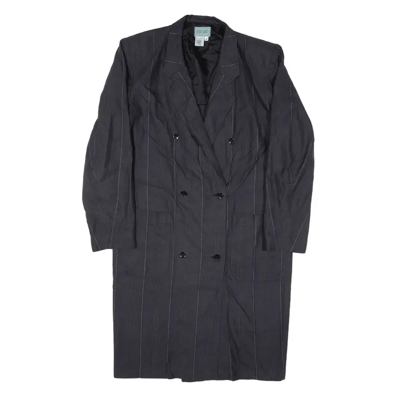 KENZO Overcoat Coat Blue Striped Womens L