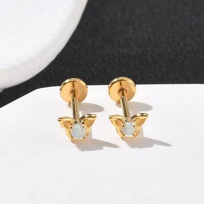 304 Stainless Steel Opal Stud Earrings