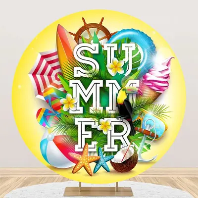 Yellow Coconut Surfboard Plant Round Summer Backdrop - Aperturee
