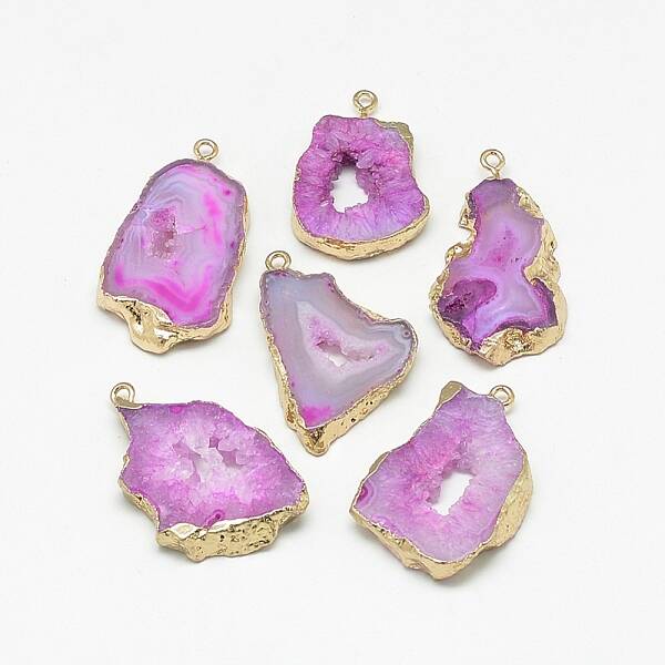 Natural Druzy Agate Slices Pendants