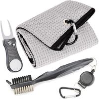 Microfiber Waffle Pattern Golf Towel, Club Groove Cleaner Brush, Foldable Divot Tool with Magnetic Ball Marker, Suitable for ...
