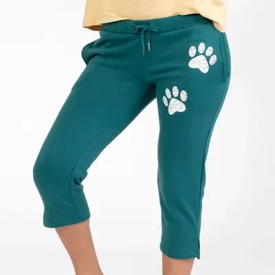 Paw Print Capri Sweatpants - Dark Green - XL