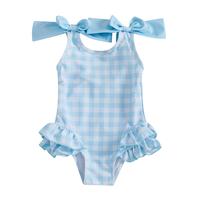 Baby Toddler Girl Swimsuit Checkered Plaid Bikini Newborn Ruffle Swimwear Bathing Suits Summer Beach Swim Suit